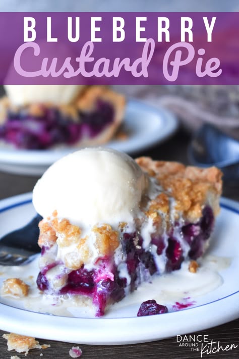 Desserts To Bake, Blueberry Custard Pie, Blueberry Custard, Potluck Favorites, Dance Around The Kitchen, Easy Custard, Custard Pie Recipe, Unique Pies, Berry Berry