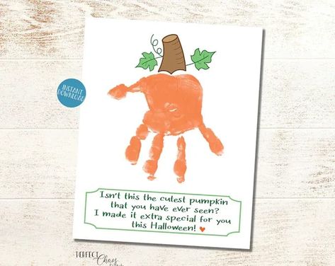 Handprint Pumpkin, Pumpkin Handprint, Kids Preschool Activities, Halloween Handprint Art, Halloween Handprint Crafts, Halloween Handprint, Preschool Construction, Handprint Keepsake, Footprint Keepsake