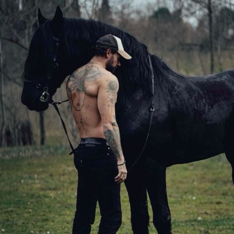 Man And Horse Aesthetic, Cowboy With Tattoos, Tattooed Cowboy Aesthetic, Tattooed Cowboy, Man With Book, Man Horse, Cowboy Man, Hot Cowboy, Cowboy Men