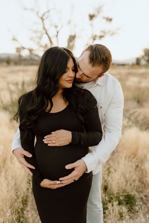 Maternity photoshoot outfit idea Maternity Session Black Dress, Maternity Photography Mens Outfit, Simple Maternity Pictures Outdoor, Plaid Maternity Photos, Pregnant Fall Wedding Guest Outfit, Black Sweater Dress Maternity Photos, Black Long Sleeve Maternity Dress, Maternity Photo Shoot With Props, Maternity Pics Outside