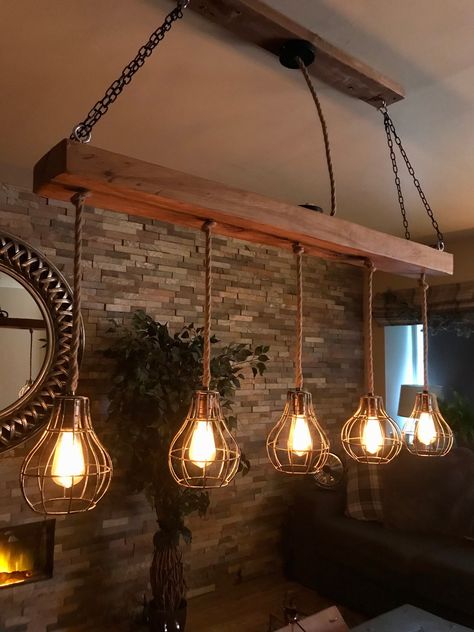 Wooden Beam Chandelier, Landing Lighting, Beam Ceiling, Wooden Beam, Wooden Beams Ceiling, Rustic Ceiling, Beam Light, Hunting Decor, Kitchen Lights