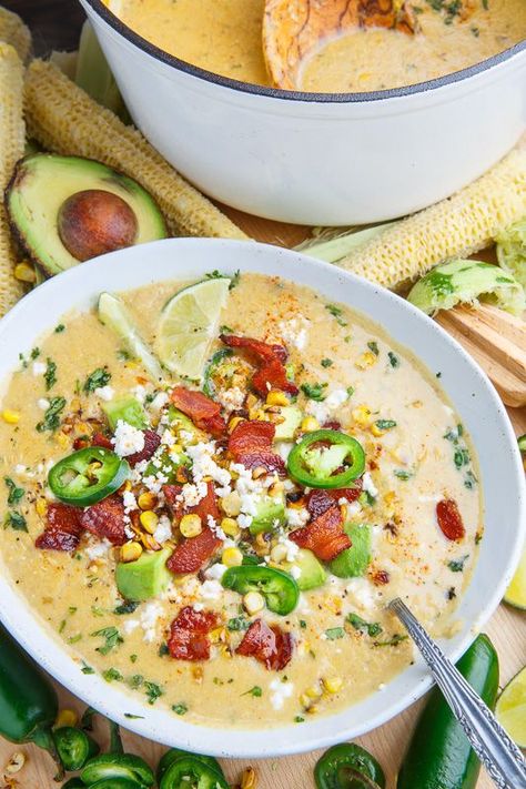 Mexican Street Corn Soup, Street Corn Soup, Jalapeño Corn, Bacon Corn Chowder, Corn Soup Recipes, Spicy Corn, Mexican Soup, Best Soup Recipes, Corn Soup