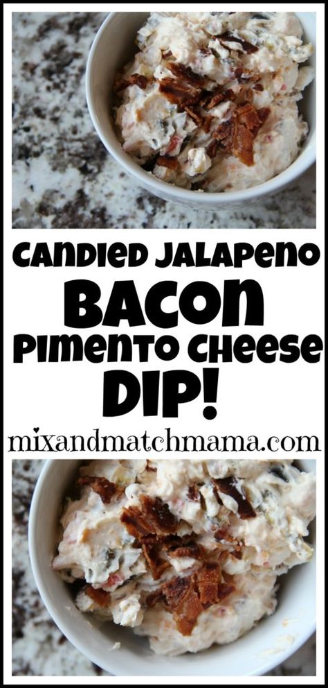 Jalapeno Ideas, Bacon Pimento Cheese, Pimento Cheese Dip Recipe, March Meals, Jalapeno Dip Recipes, Jalapeno Appetizer, Jalapeno Bacon, Pimento Cheese Dip, Candied Jalapenos