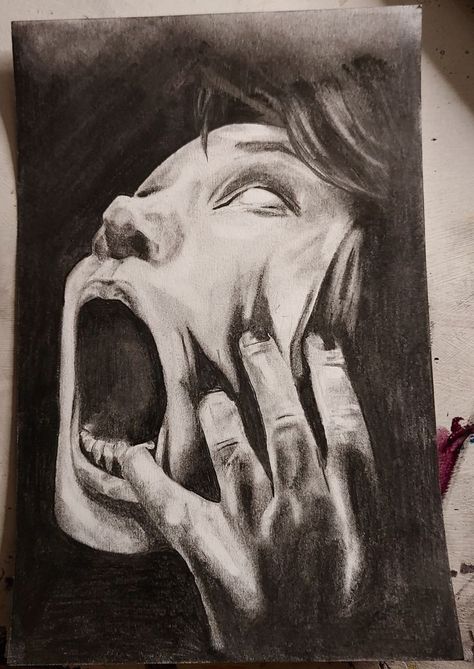 Stretched Skin Drawing, Rage Drawing Reference, Anger In Art, Rage Art Anger, Screaming Sketch, Emotive Drawing, Screaming Face Drawing, Creep Drawing, Screaming Painting