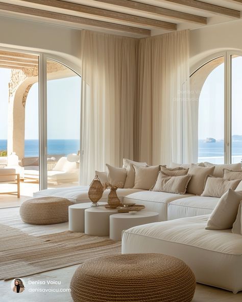 Living Room Sea View, Ocean View Living Room, Arab House, Screed Floors, Beach Curtains, Rustic Wooden Furniture, Seaside Apartment, Glamour Home, Apartment Checklist