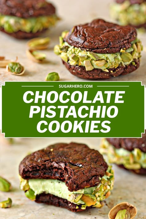 Pistachio Sandwich Cookies, Pistachio Sandwich, Sandwich Cookie Recipes, Pistachio Frosting, Chewy Brownie Cookies, Colossal Cookies, Dessert Sandwiches, Chocolate Chip Sandwich Cookies, Soft Chocolate Cookies