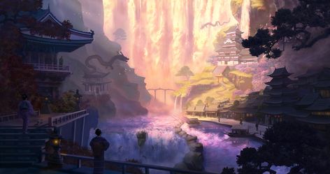 ArtStation - Ancient Japanese Village Japanese Ancient, Japan Village, Village Drawing, Calming Images, Japanese Background, Fantasy Village, Japanese Village, Traditional Japanese House, Japan Landscape