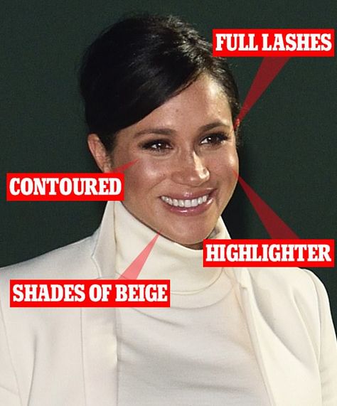 According to make up expert Karin Darnell, Meghan's elegant appearance is what she calls the ‘Symphony of Beige’ technique. She goes on to explain that it's 'an expensive look, supremely contoured and beautifully highlighted with yellow, bronze and beiges' Make Up Styles, Expensive Look, Full Lashes, Shades Of Beige, Harry Meghan, Make Up Looks, The Duchess, Duchess Of Cambridge, Meghan Markle