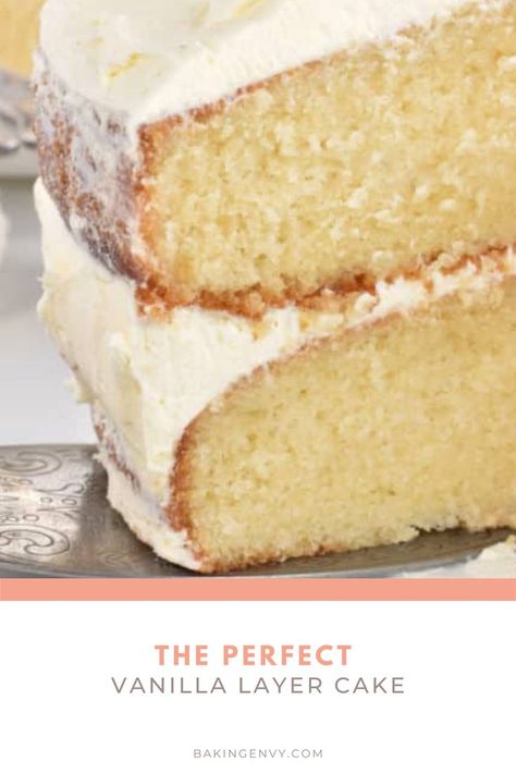 In the world of cake, vanilla may be considered the most basic of flavours. But its simplicity is what gives it that classic beauty that never grows out of style! Furthermore, this cake is easy to make and requires no special equipment. A two-layered treat made of perfectly baked cake smothered with simple vanilla buttercream frosting. #specialtydessert #easydessertrecipes #vanillacakerecipe #easycakerecipes Soft Vanilla Cake Recipe, Vanilla Cake Recipe Moist, Best Vanilla Cake, Vanilla Layer Cake, Hummingbird Cake Recipes, Two Layer Cakes, Baked Cake, Fluffy Cake, Vanilla Buttercream Frosting