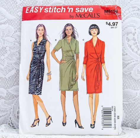 Three Assorted McCall's Easy Stitch and Save, Patterns #M9151, #M9156, #M9170, Uncut. 1.  McCall's M9151, Misses' Dress, Sizes Lrg-Xlg-Xxl 2.  McCall's M9156, Women's Dress, Sizes 18W-20W-22W-24W 3.  McCall's M9170, Misses' Dresses, Sizes Lrg-Xlg-Xxl If you have any questions, please feel free to contact me. Dress Sewing Patterns Easy, Mock Wrap Dress, Pattern Dress Women, Butterick Sewing Pattern, Easy Stitch, Miss Dress, Burda Style, Dress Sewing Pattern, Dress Sewing