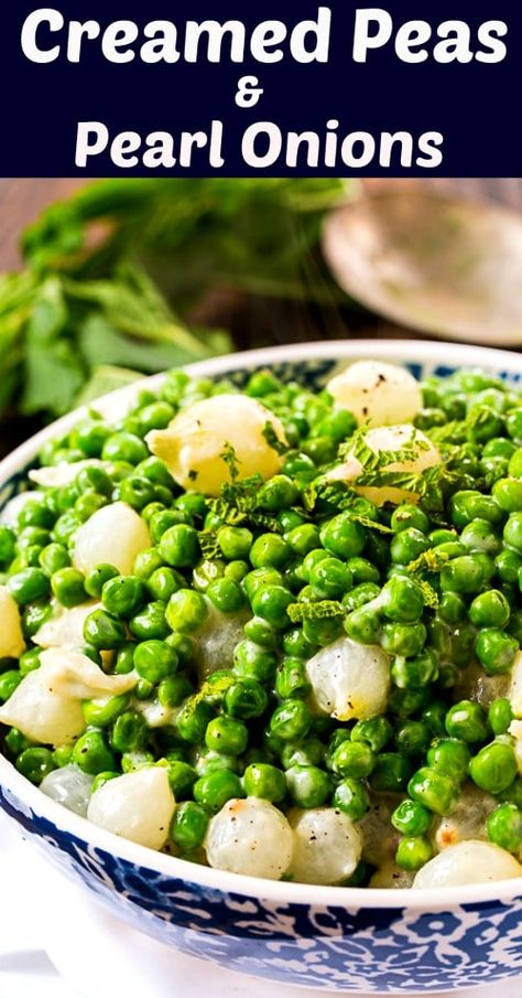 Creamed Peas and Pearl Onions Cream Onions Pearl, Creamed Peas And Pearl Onions, Peas And Pearl Onions Recipe, Classic Creamed Pearl Onions, Peas And Pearl Onions, Creamed Pearl Onions Recipe, Peas And Onions, Pearl Onion Recipe, Peas Recipes