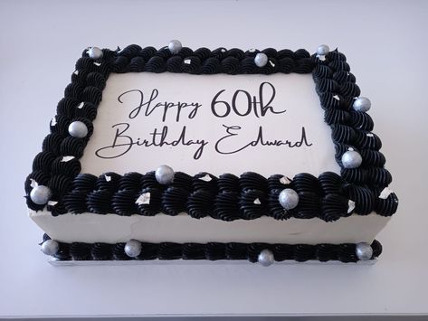 Black Sheet Cake Designs, Square Cake Ideas For Men, Sheet Birthday Cake For Men, Black And White Sheet Cake, 60th Birthday Sheet Cake For Men, Rectangle Cake Birthday, Black Sheet Cake, Square Cake Designs For Men, Rectangular Cake Designs