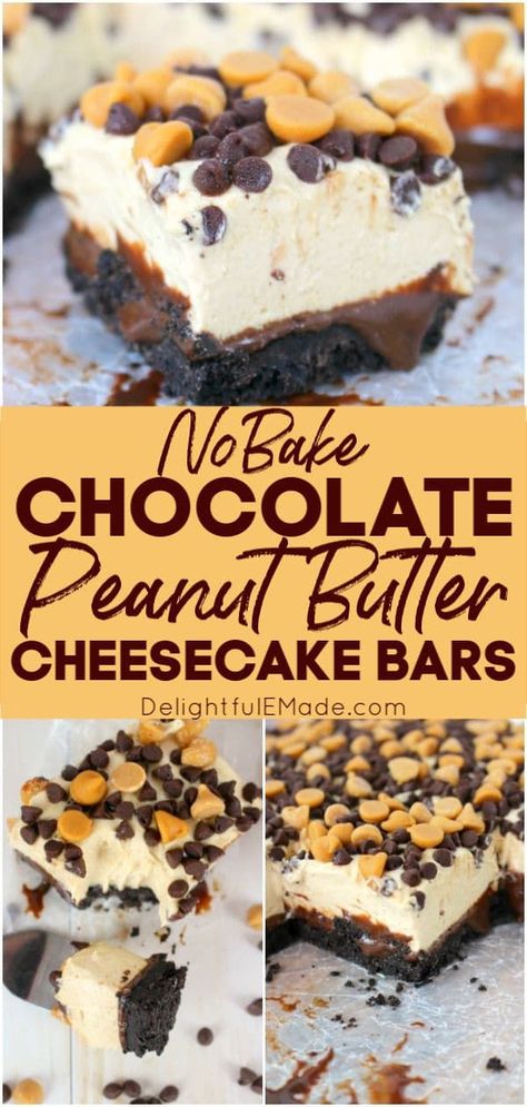 Peanut Butter Oreo Cheesecake Bars, No Bake Peanut Butter Cheesecake Bars, No Bake Peanut Butter Cheesecake Bites, Chocolate Peanut Butter Cheesecake Bars, No Bake Cheesecake Bars, Dessert Balls, Peanut Butter Cheesecake Bars, Peanut Butter Cheesecake Recipes, Oreo Cheesecake Bars