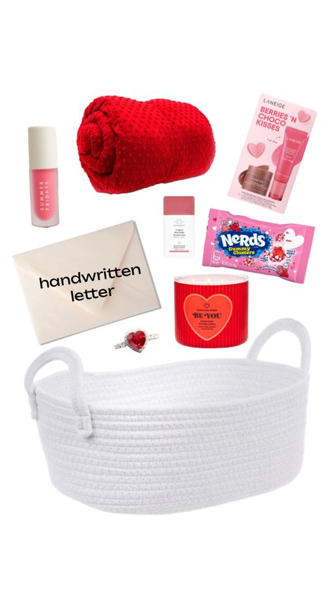 Valentines Basket for Girlfriend #outfitinspo #preppy #beauty #red #valentinesshuffle #valentines #preppyvalentines #pink #valentinesday Basket For Girlfriend, Valentines Basket, Pink Gift Basket, Red Basket, Valentine Gift Baskets, Valentine Baskets, Presents For Girlfriend, Preppy Gifts, Birthday Basket