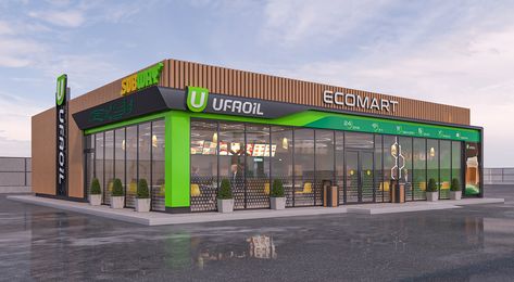 Store Exterior Design, Shop Exterior Design, Gas Station Design, Warehouse Exterior Design, Retail Architecture, Grocery Store Design, Retail Store Interior Design, Building Aesthetic, Supermarket Design