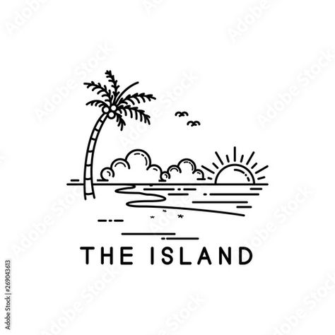 Island Drawing Simple, Hawaii Doodles, Tropical Doodles, Yearbook Ideas, Bahamas Island, Work Goals, Goals Inspiration, Clipart Black And White, Surf Art