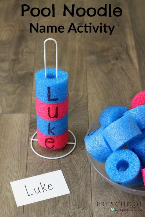 Help children learn to spell their names with this fun hands-on activity. This is great name practice for preschoolers and kindergartners! Pool Noodle Name Recognition Name Activity, Preschool Names, Name Practice, Name Recognition, Name Activities, Preschool Literacy, Fun Summer Activities, Pool Noodle, Letter Activities