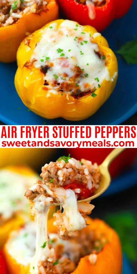 Stuff Bell Peppers In Air Fryer, Stuffed Peppers Air Fryer Recipes, Air Fried Stuffed Peppers, Air Fry Stuffed Bell Peppers, Airfryer Stuffed Peppers, Airfryer Peppers, Stuffed Bell Peppers Air Fryer, Stuffed Peppers Air Fryer, Beef Air Fryer Recipes