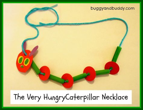 The Very  Hungry Caterpillar Necklace from Buggy and Buddy Caterpillar Preschool, Thema Fruit, The Very Hungry Caterpillar Activities, Hungry Caterpillar Craft, Hungry Caterpillar Activities, September Crafts, Caterpillar Craft, Hungry Caterpillar Party, Circle Crafts