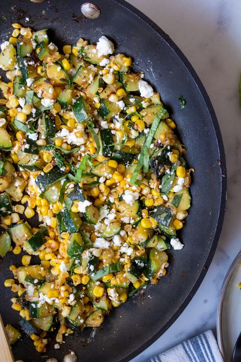 Zucchini Corn & Goat Cheese Side Dish Zucchini With Goat Cheese, Cheese Side Dish, Zucchini Goat Cheese, Planning 2024, Zucchini Corn, Ears Of Corn, Corn Kernel, Fresh Corn, Yummy Sides