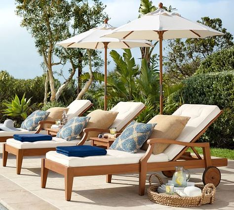 Eugenia Indoor/Outdoor Pillow | Pottery Barn Pottery Barn Outdoor, Teak Garden Bench, Teak Patio Furniture, Casa Country, Teak Outdoor Furniture, Pool Decor, Pool Furniture, Indoor Outdoor Pillows, Outdoor Chaise