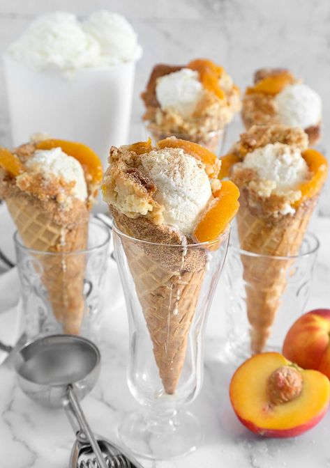 Cheesecake Cones, Peach Cobbler Cheesecake, Peach Shortcake, Cobbler Crust, Homemade Peach Cobbler, Batter Recipe, Peach Cobbler Recipe, Canned Peaches, Peach Recipe