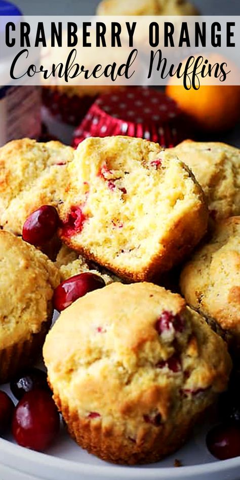 Breakfast Cornbread Muffins, Cornbread Dessert Recipes, Autumn Muffin Recipes, Christmas Cornbread, Breakfast Cornbread, Cornbread Dessert, Cranberry Cornbread, Snack Muffins, Flavored Cornbread