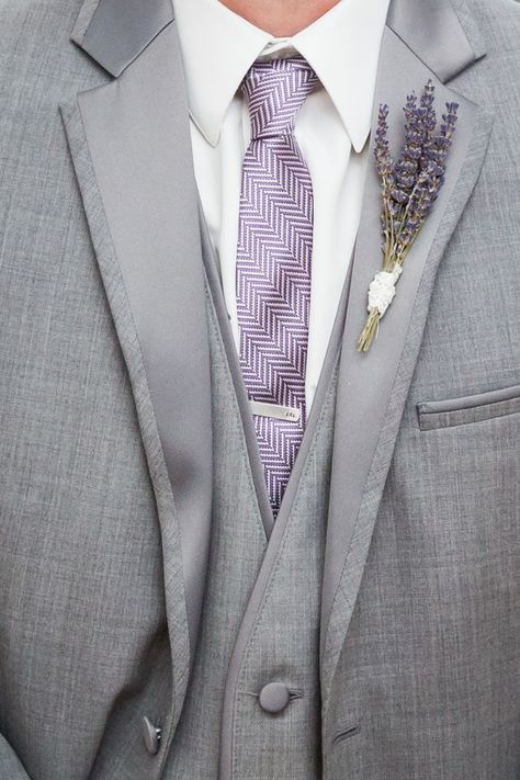 Groomsmen Attire Grey, Lavender Boutonniere, Purple And Green Wedding, Wedding Flower Guide, Lilac Wedding, Purple Wedding Flowers, Wedding Flower Inspiration, Groomsmen Suits, Lavender Candle