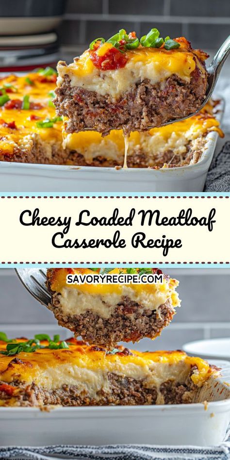 Elevate your dinner game with this Cheesy Loaded Meatloaf Casserole Recipe, a delightful addition to your ground beef recipes collection. This dish combines savory ground beef, rich cheese, and tasty toppings for a satisfying meal. Perfect for busy nights, enjoy the comfort of home-cooked goodness in every bite! Loaded Meatloaf Casserole, Loaded Meatloaf, Meatloaf Recipe With Cheese, Savory Meatloaf, Recipe With Cheese, Cheesy Meatloaf, Meatloaf Casserole, Dinner Casserole Recipes, Meatloaf Ingredients