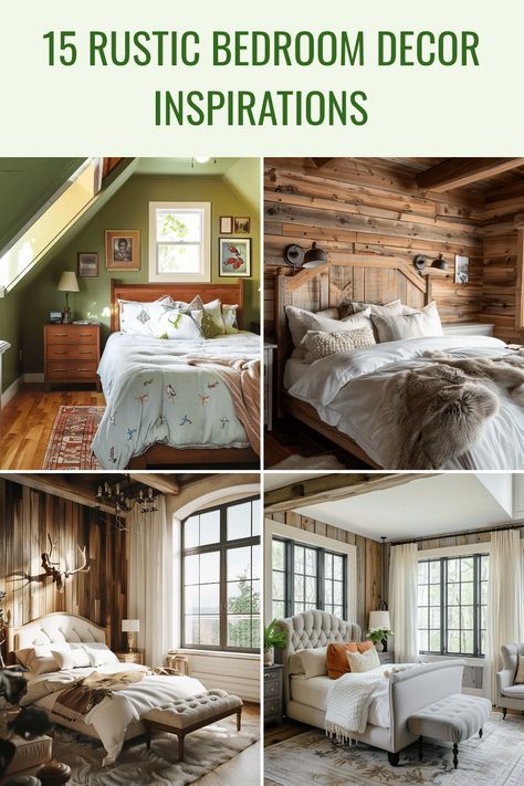 Looking for cozy rustic bedroom ideas? Dive into these 15 charming themes that capture a warm farmhouse vibe. From stylish reclaimed wood headboards to clever repurposing of vintage pieces, there's something for everyone. Transform your space into a natural retreat with deep wood tones, elegant textiles, and rustic charm. Elevate your bedroom decor with these tips that bring a snug, inviting atmosphere to life. Discover how to thread simplicity and style through your bedrooms today! Aesthetic Woman’s Bedroom, Behind The Bed Wall Decor, Rustic Bedroom Decor Ideas, Cozy Rustic Bedroom, Rustic Boho Bedroom, Weathered Wood Furniture, Rustic Bedroom Inspiration, Wood Headboards, Bedroom Decor Inspirations