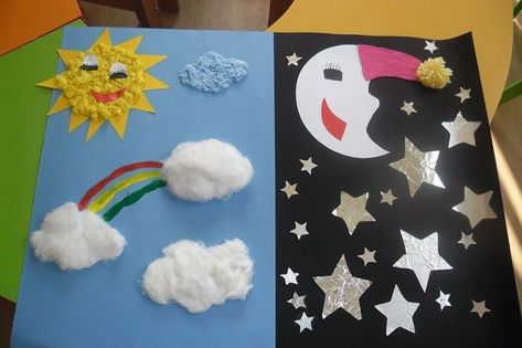 God Made Day And Night Preschool Craft, Day And Night Preschool Theme, Day And Night Crafts For Kids, Day And Night Craft, Fine Motor Activities For Kids, Worksheets For Preschool, Kindergarten Crafts, Night And Day, Craft Day