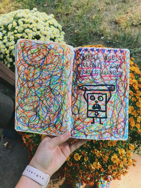 Do Some Rubbings With A Pencil Wreck This Journal, Wreck This Journal Scribble Wildly, Scribble Journal, Visual Journal Inspiration, Wreck This Journal Ideas, Chaotic Journal, Visual Journal Ideas, Spongebob Doodlebob, Crazy Journal