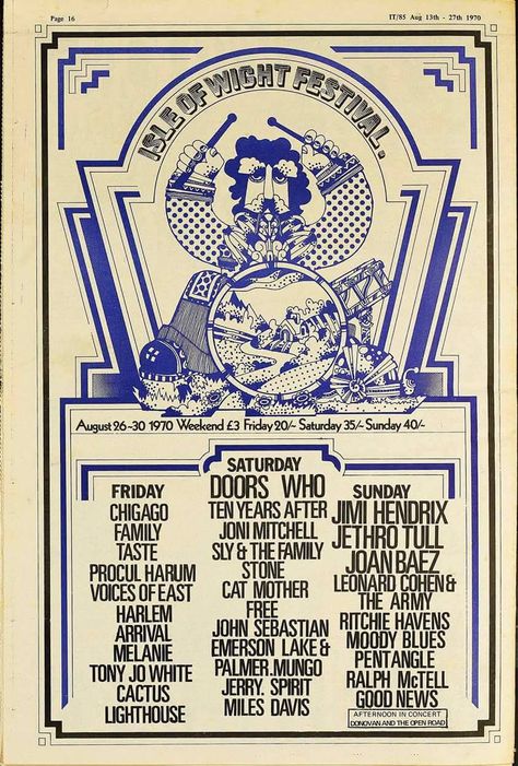 Isle of Wight Festival 1970! Sly Stone, Isle Of Wight Festival, Rock Poster Art, Vintage Concert Posters, Music Concert Posters, Vintage Music Posters, Music Festival Poster, Joan Baez, Jethro Tull