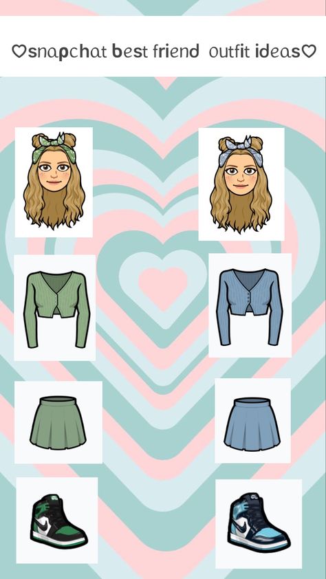 Bff Outfits Matching, Bitmoji Outfits Baddie, Snapchat Best Friends, Cute Snapchat Bitmoji Ideas, Snapchat Avatar, Bff Matching Outfits, Bff Matching, Matching Outfits Best Friend, Best Friend Match