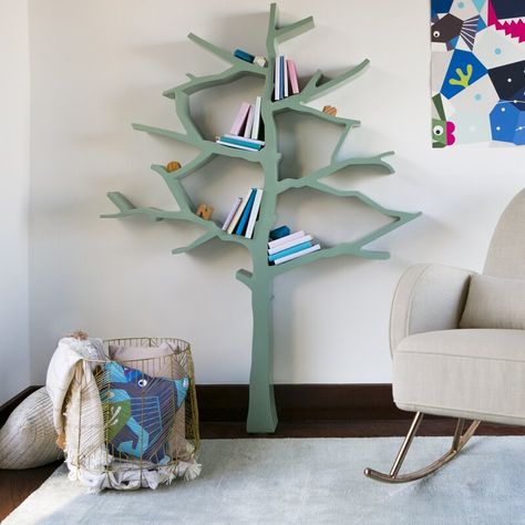 Nursery Works Tree 63" Bookcase & Reviews | Wayfair Modern Safari Nursery, Tree Bookcase, Tree Bookshelf, Whimsical Nursery, Baby Boy Room Nursery, Kids Bookcase, Nursery Baby Room, Woodland Nursery Decor, Green Tree