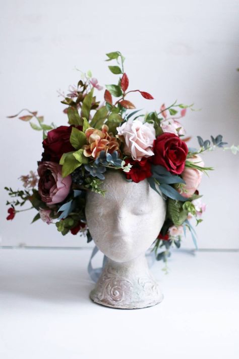 Woodland Costumes, Forest Crown, Queen Of The Forest, Burgundy Crown, Wedding Peony, Silk Flower Crown, Woodland Crown, Wedding Woodland, Magical Woodland