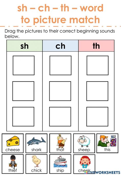 Phonics- beginning sounds online worksheet for J4. You can do the exercises online or download the worksheet as pdf. J Sound Worksheets, Th Sounds Worksheet, Blend Sound Worksheets, Th Diagraph Worksheets, Diagraphs And Blends Worksheets Free, Ch Words With Pictures, Th Sound Activities, Th Worksheets Digraph, Th Words Worksheets