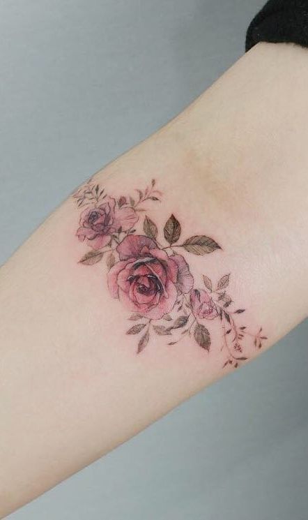 Tattoo Greek Symbol, Rose Wrist Tattoo For Women, Rose Band Tattoo, Closed Rose Tattoo, Mixed Flower Tattoo, English Rose Tattoo, Temporary Tattoos Diy, Rose Vine Tattoos, Wild Rose Tattoo