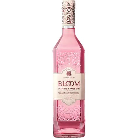 Bloom Jasmine & Rose Gin 750ml Vino Aesthetic, Bloom Gin, Jasmine And Rose, Rose Drink, Strawberry Gin, Real Rose Petals, Syrup Bottle, Jasmine Flowers, Pink Gin