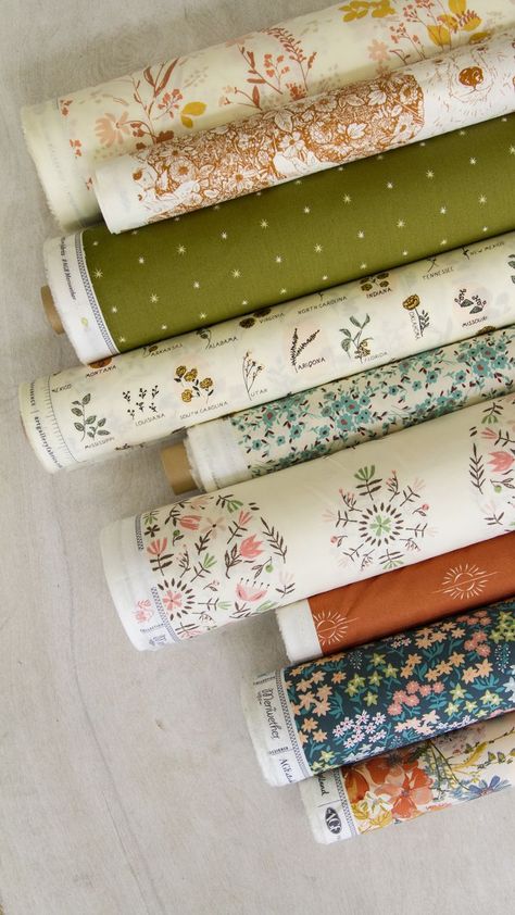 Cottagecore inspired fabric rolls from The Open Road, Spirited, and Meriwether collections from Art Gallery Fabrics. A wholesale fabric manufacturer based in South Florida Cottagecore Fabric Prints, Fabric Prints Design Textiles, Fabrics Aesthetic, Cottagecore Quilt, Portfolio Aesthetic, Cottagecore Fabric, Cottagecore Moodboard, Aesthetic Fabric, Silent Sky