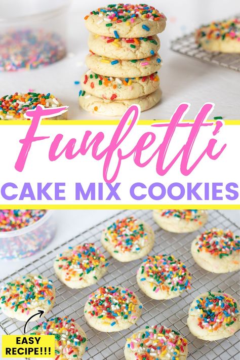 Confetti Cake Cookies, Funfetti Cookie Recipe, Funfetti Cake Mix Cookies, Cake Box Cookies, Funfetti Cookies, Homemade Strawberry Sauce, Funfetti Cake Mix, Cake Mix Cookie Recipes, Birthday Desserts