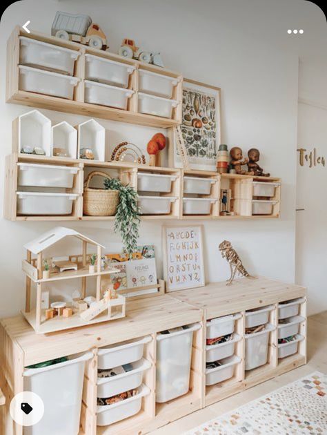 Trofast Playroom, Organize A Playroom, Playroom On A Budget, Trofast Storage, Rumpus Room, Kids Rooms Inspo, Living Room Playroom, Baby Playroom, Toddler Playroom