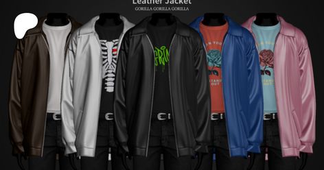 Gorilla Gorilla, Sims 4 Cas, Sims Mods, Jacket Tops, Sims 4, Leather Jacket, Outfit Accessories, Leather, Clothes