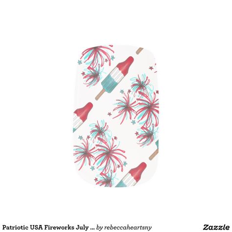 Patriotic USA Fireworks July 4th Rocket Pop Nails Pop Nails, Fourth Of July Fireworks, Rocket Pop, Hippie Nails, Minx Nails, July Nails, Manicure Set, Nail Art Summer, Nail Wraps