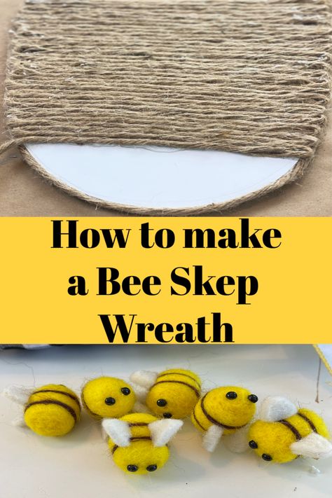 Beehive Diy How To Make, Bee Hive Wreath Diy, Bee Wreath Ideas, Diy Beehive Decoration, Beehive Wreath Dollar Tree, Bumble Bee Wreath Ideas, Diy Bumble Bee Decorations, Bee Hives Diy Craft, How To Make A Bee Hive Craft