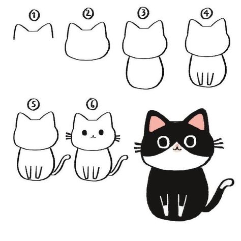 Cat Step By Step, Fargelegging For Barn, Drawing Ideas For Kids, Hand Art Kids, Doodle Art For Beginners, Cat Drawing Tutorial, Colorful Hairstyles, Easy Animal Drawings, Easy Drawings For Beginners