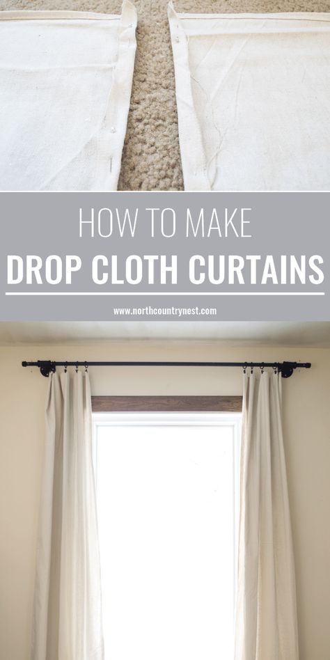 drop cloth curtains hung from industrial curtain rod Painters Cloth, Curtain Tutorial, Cloth Curtains, Drop Cloth Curtains, Living Room Decor Curtains, Stylish Curtains, Simple Room, Drop Cloth, Curtain Designs