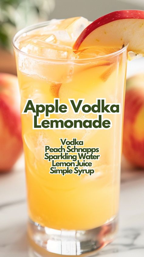 Apple Vodka Lemonade Apple Vodka Drinks, Apple Schnapps, Vodka Recipes Drinks, Apple Vodka, Vodka Lemonade, Yummy Alcoholic Drinks, Vodka Recipes, Liquor Drinks, Crisp Apple