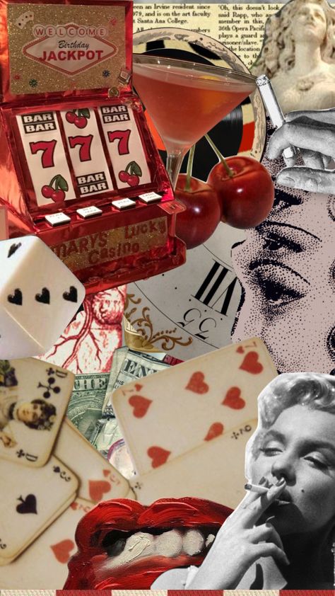 idk what this is #moodboard #collage #vintage #aesthetic #music #casino #vegas Casino Cards Aesthetic, Casino Theme Background, 50s Vibes Aesthetic, Retro Casino Aesthetic, Casino Photo Shoot, Casino Theme Party Aesthetic, Vintage Casino Party, Vegas Theme Food, Vintage Cabaret Aesthetic