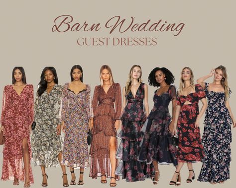 Barn wedding guest dresses Wedding Guest Dress For Barn Wedding, Barn Wedding Guest Dress Fall, Wedding Guest Boots Outfit, Barn Wedding Dresses Guest, Fall Barn Wedding Guest Dress, Rustic Wedding Guest Outfit, Fall Country Wedding Guest Outfit, Country Formal Outfits, Western Chic Wedding Guest Attire